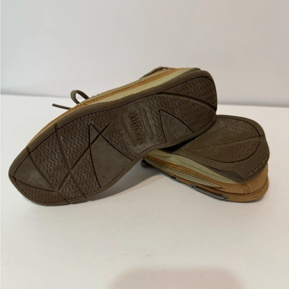 Sperry Boys Top- Slider Lanyard Tan Leather Boat Shoes, Sz 1 M